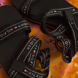 Tommy Hilfiger Black and Red Sandals